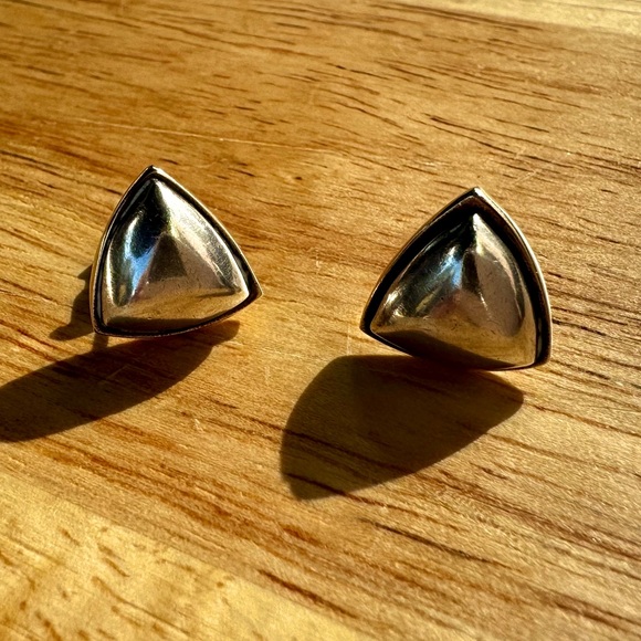 VTG Sterling Silver Triangular Earrings Post Style - Picture 2 of 11